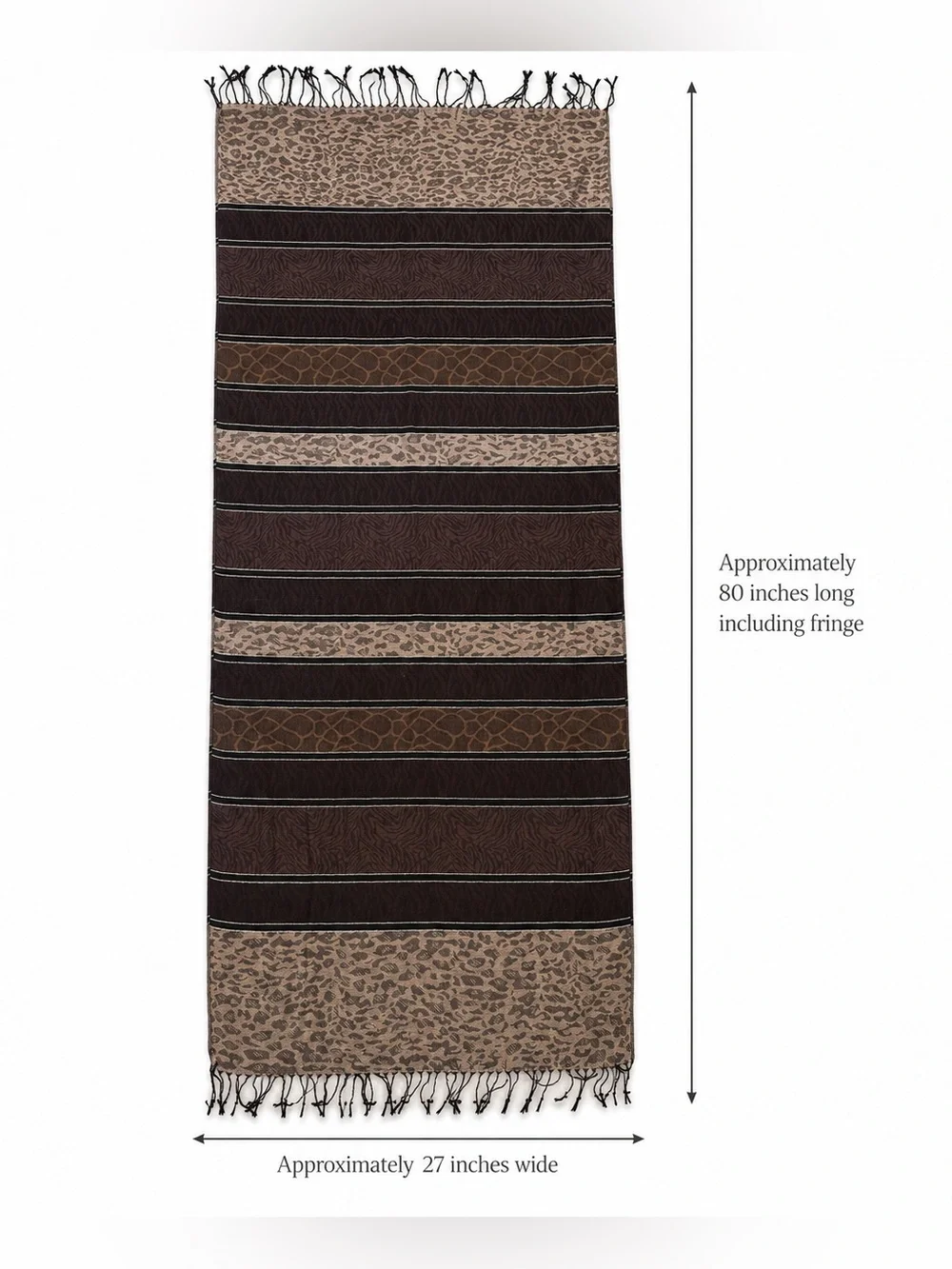 Pashmina Scarf Shawl Wrap Brown Animal Print Metallic Cover Up Fringe 80x27 OSFA
